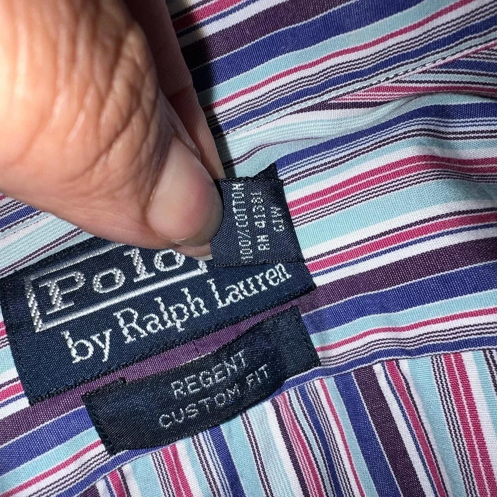 VTG Polo Ralph Lauren Shirt Men's 16 (34/35) Striped Regent Custom Fit Button Up